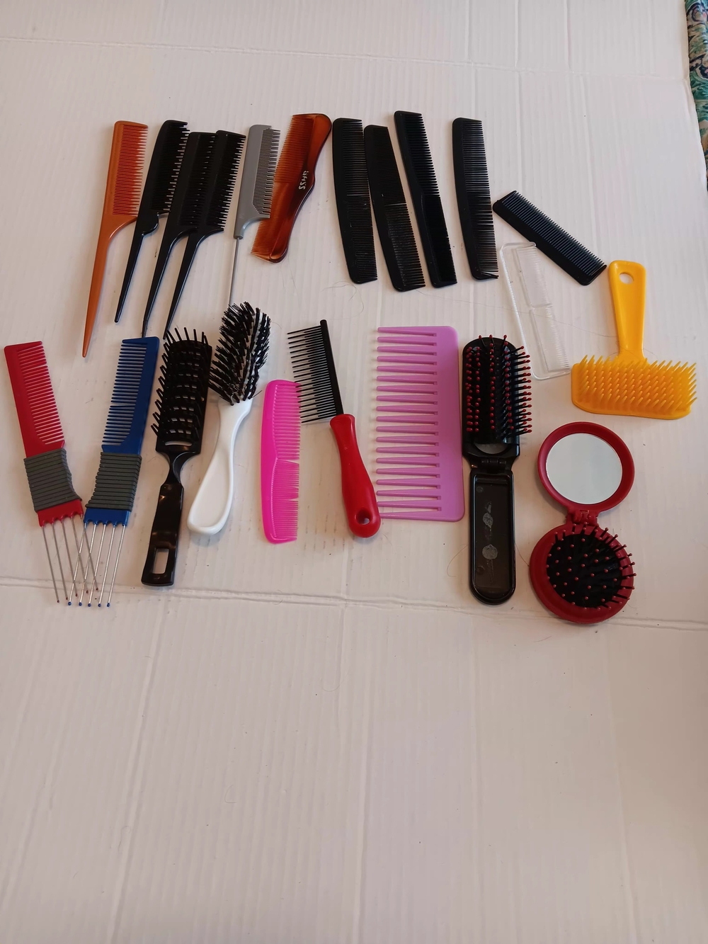 Bag Of Vintage Combs And Brushes Multi Colors And Styles Used